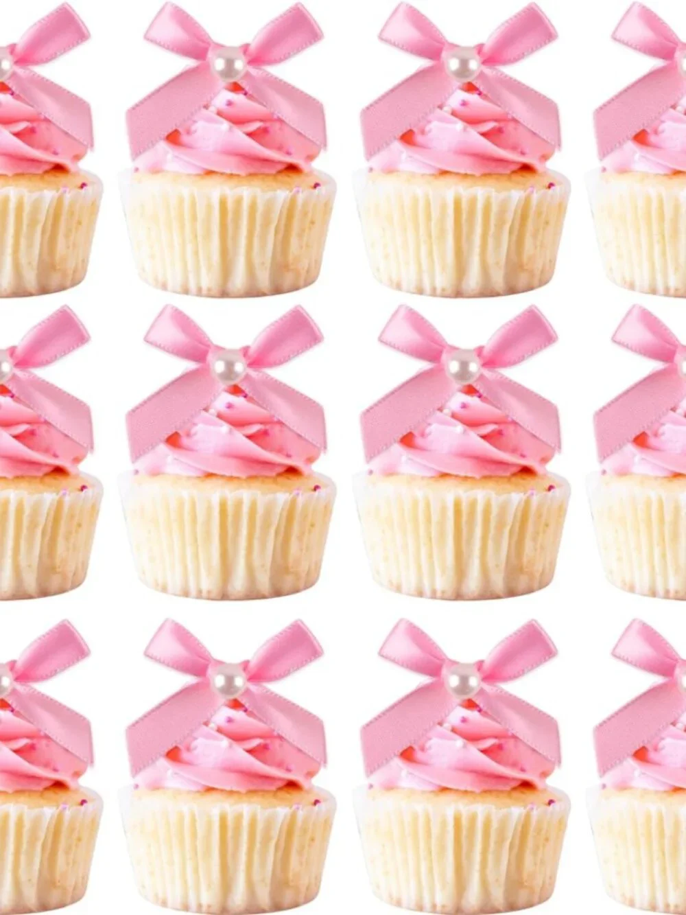 Mini Pink Pearl Bow Cupcake Toppers